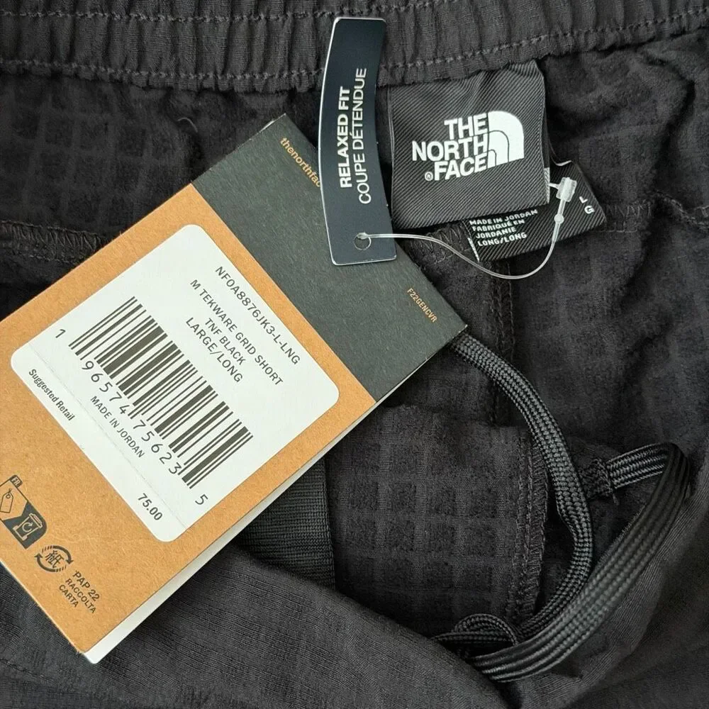 The North Face Tekware Grid Shorts FlashDry DWR Black Long NWT New Sz LARGE